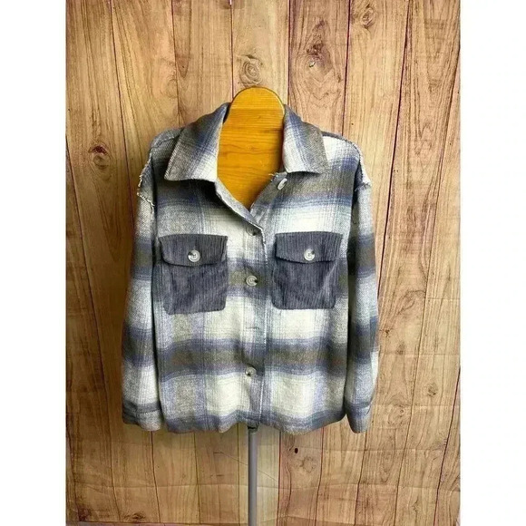 Bohme Plaid Flannel Corduroy Shacket Jacket Distressed Soft Size S - Picture 1 of 7